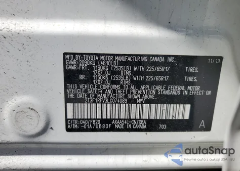 2020 Toyota Rav4 Le from USA, damaged, VIN 2T3F1RFV3LC074089